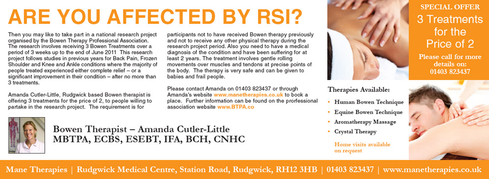2011 local newspaper advert for BTPA RSI research project
